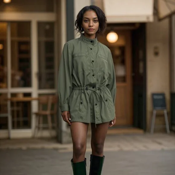 Ann Taylor LOFT Army Green Military Style Jacket Size Medium Cinch waist Utility - Picture 1 of 11